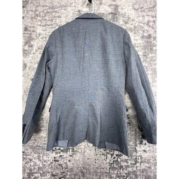 Jones New York Linen Blend Blazer Mens 44L Blue Windowpane Grid Check Sport Coat - Picture 2 of 10